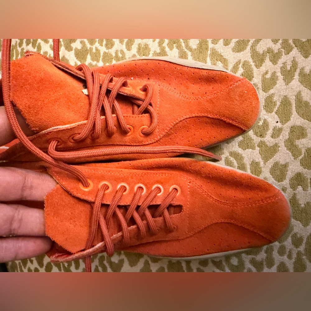 Prada Bold Orange Suede Sneakers